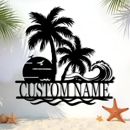 Personalized Beach Metal Signs - Custom Palm Trees, Family Name, Cabin Signs - Beach House, Coastal Decor