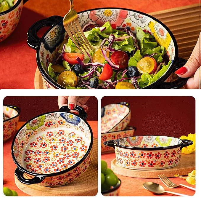 Baking Dishes For Oven, 1 Quart Round Casserole Dishes For Oven-colored flowers C-round 950ml