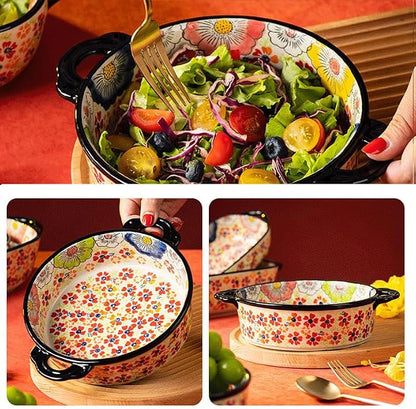 Baking Dishes For Oven, 1 Quart Round Casserole Dishes For Oven-colored flowers C-round 950ml