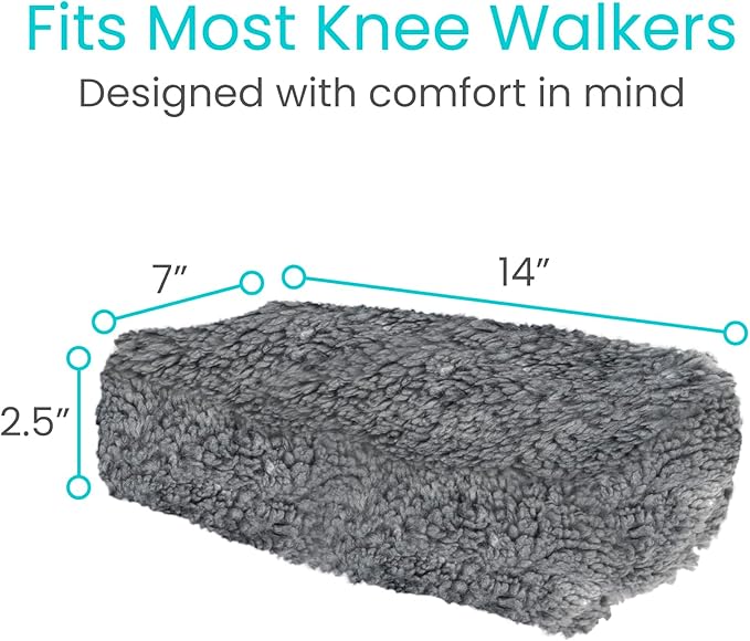 Vive Mobility Knee Scooter Pad Cover - Soft Plush Adult Sheepskin Memory Foam Cushion, Walker Accessory for Knee Roller, Padded Leg Cart Improves Comfort with Injury, Universal Fit (Gray)