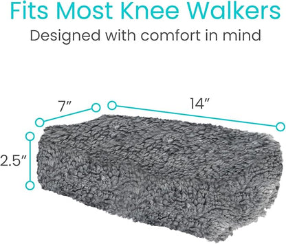 Vive Mobility Knee Scooter Pad Cover - Soft Plush Adult Sheepskin Memory Foam Cushion, Walker Accessory for Knee Roller, Padded Leg Cart Improves Comfort with Injury, Universal Fit (Gray)