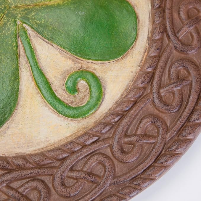 Bits and Pieces - Glow in the Dark Shamrock Garden Stone - Irish Garden Decor Yard Art Accent - 10" x 10" Round Durable Polyresin Stepping Pavers for Landscaping and Outdoor Pathways