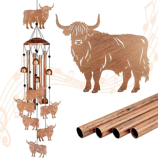 Highland Cow Wind Chimes for Outside, Metal Windchimes Outdoors, Highland Cow Gifts for Women/Men, Memorial/Birthday Gifts, Garden Decor for Outside, Patio or Yard, Durable Chimes for Outdoors
