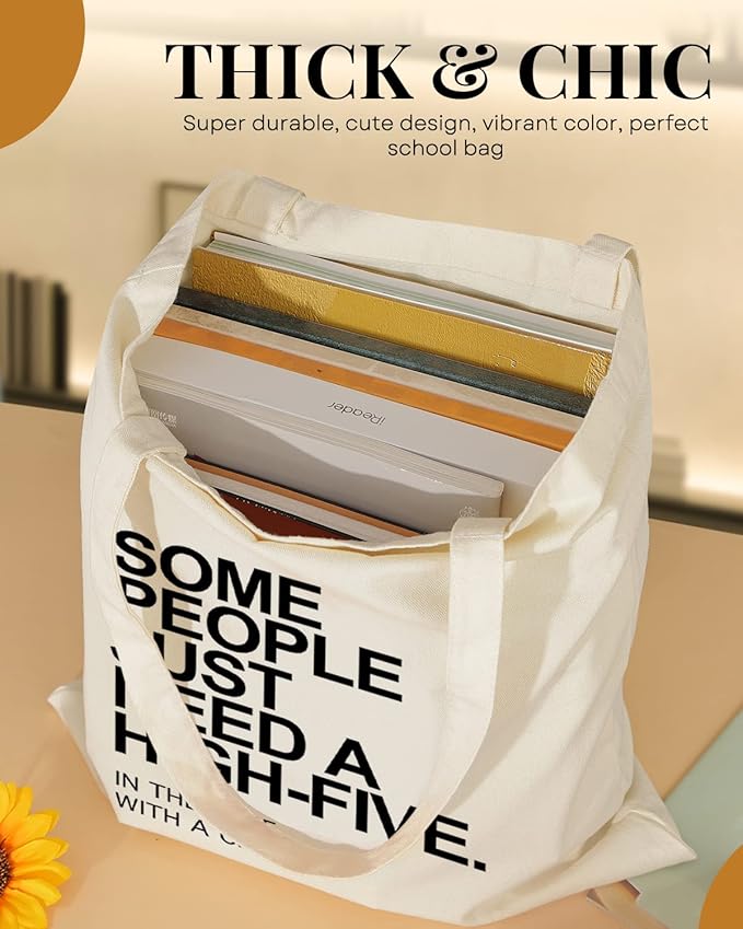 AUSVKAI Canvas Tote Bag Aesthetic for Women, Cute Reusable Cloth Cotton Bags for Shopping Beach Grocery