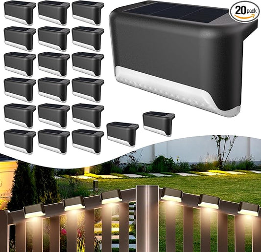 BKBB PPBB Solar Deck Lights Outdoor, 20 Pcs Solar Step Lights, Waterproof LED Solar Lights for Outdoor Stairs, Step, Fence, Yard, Patio, Railing, Garden and Pathway