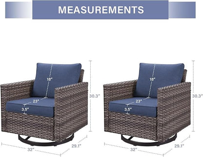 Outdoor Patio Swivel Rocker Chairs - Wicker Patio Swivel Rocking Chairs Set of 2 with Waterproof Wicker,Comfortable Cushions and Sturdy Metal Frame for Outside Porch Deck Backyard(Mixed Grey/Blue)
