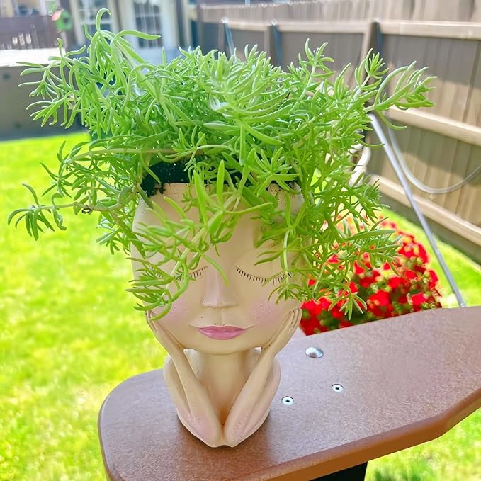 Face Planters Pots Head,Cute Succulents Plants Planters,Creative Resin Pots with Drainage Hole,Ideal Vase Gifts for Indoor Outdoor Garden Decor