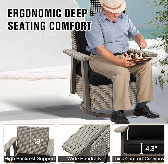 EAGLE PEAK Classic Wicker Patio Bistro Set of 2, Outdoor Patio Furniture with 360° Swivel Rocker Chair and Side Table, Lounge Set for Porch, Deck, or Balcony, Beige/Black