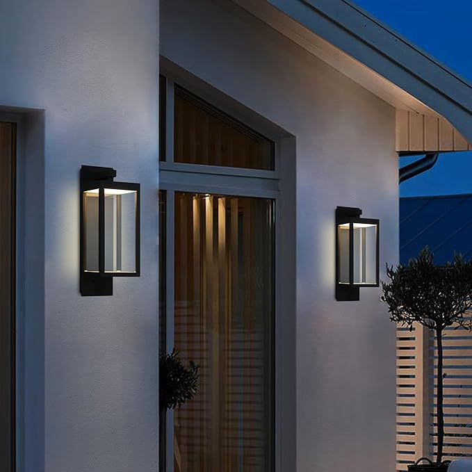Outdoor Wall Light Fixtures, Outdoor Light Fixtures Wall Mount, Wall Sconce Lighting with Led Bulbs, Anti-Rust Modern Matte Black Outside Lights for Patio Front Door Entryway Garage