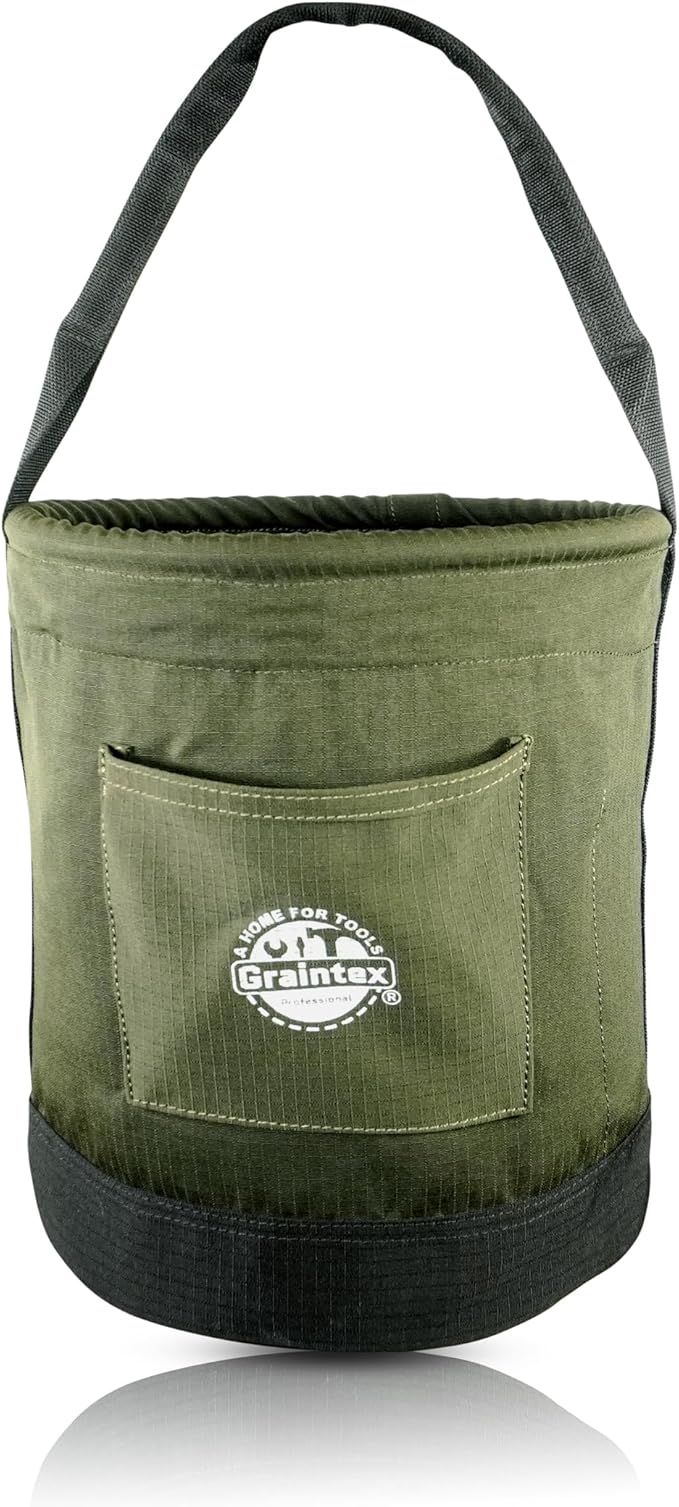 Graintex Canvas Utility Bucket 12"x15", Round Tool Bucket, Reinforced Base & Carry Handle, Ripstop Canvas, Multi-Purpose Bag for Jobsite, Gardening, Home Use, Ideal for Tool Storage Solutions