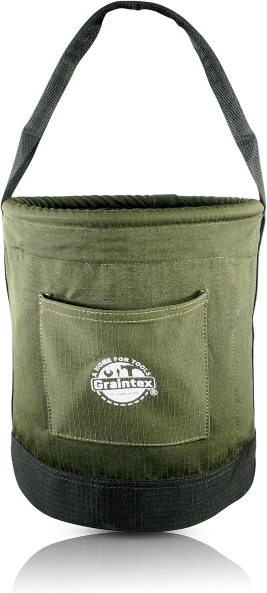 Graintex Canvas Utility Bucket 12"x15", Round Tool Bucket, Reinforced Base & Carry Handle, Ripstop Canvas, Multi-Purpose Bag for Jobsite, Gardening, Home Use, Ideal for Tool Storage Solutions
