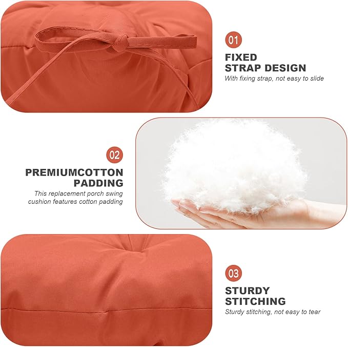 Porch Swing Cushions,Outdoor Cushions 3 Seater Replacement with Backrest, Waterproof Thickened Bench Cushion with Ties for Porch, Patio,Outdoor, Backyard and Garden (Orange 60 * 40 in)