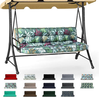 Swing Replacement Cushions with Backrest, 2 or 3 Seater Waterproof Non-Slip Overstuffed Swing Pad, Indoor/Outdoor Bench Cushion for Porch Chair Swing Garden Furniture (Flower color, 40 * 70.8in)