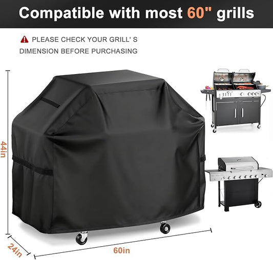 LBTING Grill Cover, 60-inch Heavy Duty 300D Oxford Waterproof Windproof UV Resistant BBQ Gas Grill Cover for Outdoor Barbecue Fit Most Brands Weber, Brinkmann, Char Broil, Holland