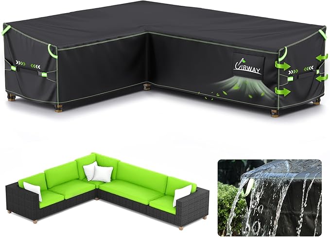 UIRWAY L-Shaped Outdoor Couch Cover Waterproof with Air Vent, 83" L/104" L x 33.5" D x 31" H (Right Side Long), Heavy Duty Outdoor Sectional Sofa Cover, Patio Furniture Covers with Reflective Strips