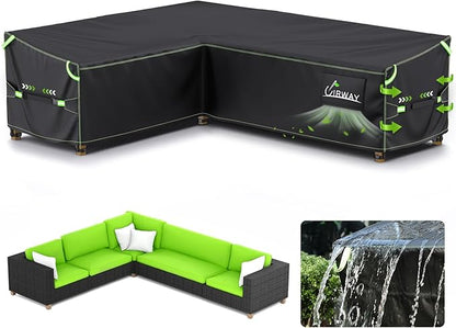 UIRWAY L-Shaped Outdoor Couch Cover Waterproof with Air Vent, 83" L/104" L x 33.5" D x 31" H (Right Side Long), Heavy Duty Outdoor Sectional Sofa Cover, Patio Furniture Covers with Reflective Strips