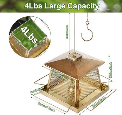 Large Bird Feeders for Outdoors, Gazebo Style Metal Bird Feeder, Cardinal Birdfeeders Outside Hanging for Garden Patio Birds Watching Decor