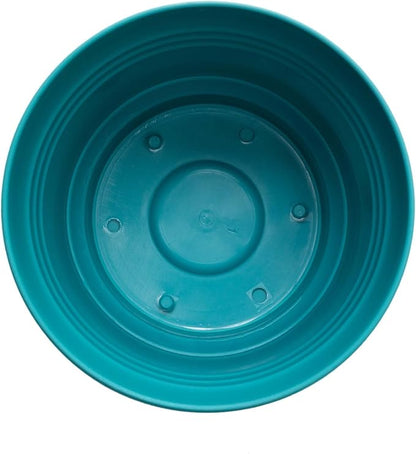 Bloem Saturn Round Planter with Saucer Tray: 14" - Bermuda Teal - Durable Plastic Pot, Matte Finish, Removable Saucer, for Indoor & Outdoor Use, Gardening, 5 Gallon Capacity