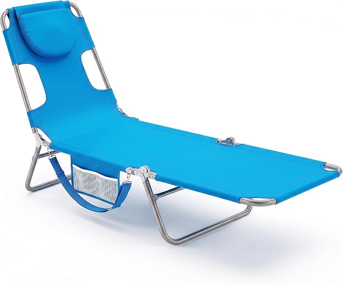 DUMOS Lounge Chair Outdoor, Beach Tanning Chair with Face Hole, Blue | 5-Position Adjustable Sunbathing Tanning Chair, Foldable Portable Chaise Lounge by Pool Patio Lawn Camping Reading, Arm Hole