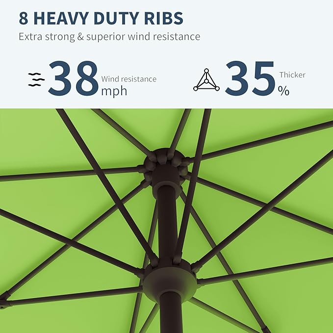 PatioKingdom 10FT Patio Umbrella with Push Button Tilt and Crank, Outdoor Market Umbrella with 8 Fiberglass Ribs, UV Protection Table Umbrella for Pool,Backyard,Garden,Deck(Apple Green, 10FT)
