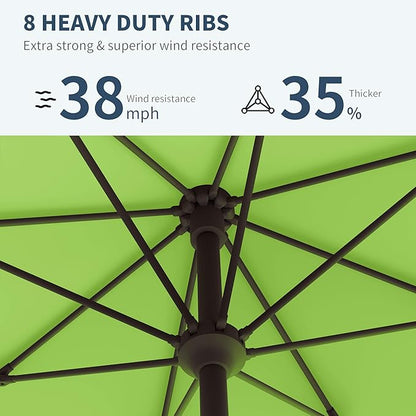 PatioKingdom 10FT Patio Umbrella with Push Button Tilt and Crank, Outdoor Market Umbrella with 8 Fiberglass Ribs, UV Protection Table Umbrella for Pool,Backyard,Garden,Deck(Apple Green, 10FT)