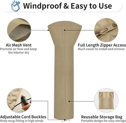 OutdoorLines Waterproof Outdoor Patio Heater Covers with Zipper and Storage Bag, Dust-Proof UV-Resistant Windproof Propane Heavy Duty Heater Cover for Standing Heater, 1 Pack-89Hx33Dx19B inch Camel