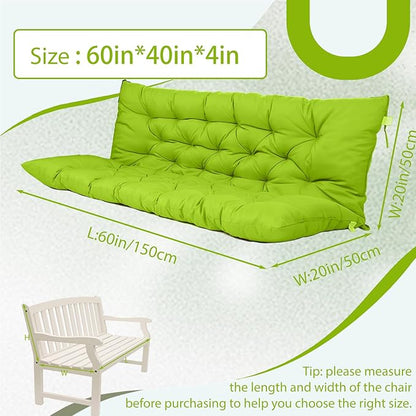 2/3 Seater Swing Replacement Cushion, Waterproof Porch Swing Cushions with Backrest, Thickened Bench Cushions for Outdoor Furniture, for Outdoor Patio Swing (Grass Green, 60 * 40 in)