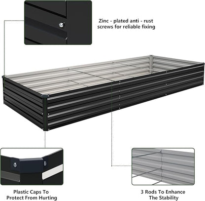 10×3×1FT(2PCS) Galvanized Raised Garden Bed Kit Metal Planter Boxes,Large Outdoor Planters Garden for Planting Vegetables,Flowers,Herbs -Black