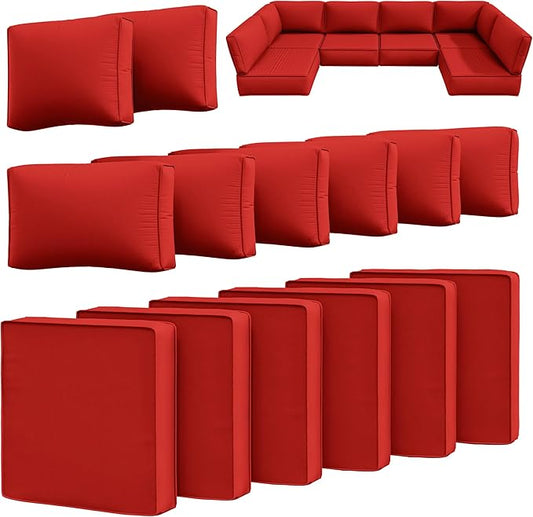 14 Pcs Outdoor Cushion Slipcovers Outdoor Patio Cushion Covers Replacement Waterproof with Zipper for Outdoor Furniture, Patio Sofa Couch 3 Sizes, Covers Only
