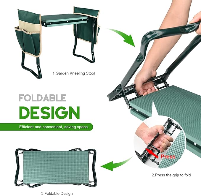 KVR Upgraded Garden Kneeler and Seat with Thicken & Widen Soft Kneeling Pad,Heavy Duty Foldable Gardener Stool with 2 Tool Pouches,Gardening Gifts for Women Mom Men Seniors¡­…