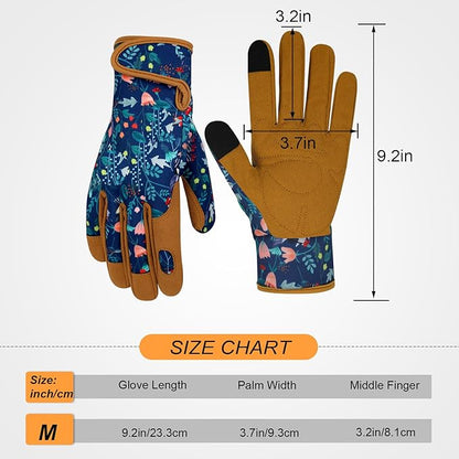 MERTURN Leather Gardening Gloves for Women Garden Gloves Thorn Proof Touch Screen Design Heavy Duty Yard Working Gloves for Planting, Digging Women Gardening Gift, M