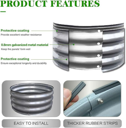 GrowHaus 2x2x1FT Galvanized Raised Garden Bed, Planter Boxes Outdoor Round Metal Garden Beds for Planting Vegetables Flowers Herbs Silver