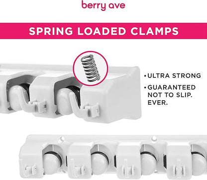 Broom Holder Wall Mount, Mop and Broom Organizer – Wall Mounted Broom Rack & Mop Rack, Rack for Brooms and Mops | Broom Hanger Wall Mount with 5 Slots & 6 Hooks, Kitchen Garage Laundry Garden (White)
