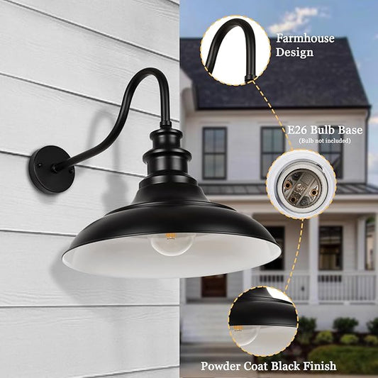 Exterior Farmhouse Barn Light, 16 Inch Vintage Outside Garage Light Fixtures, 4PCS Anti-Rust Waterproof Outdoor Light for Patio Frontdoor Entryway Doorway, Matte Black