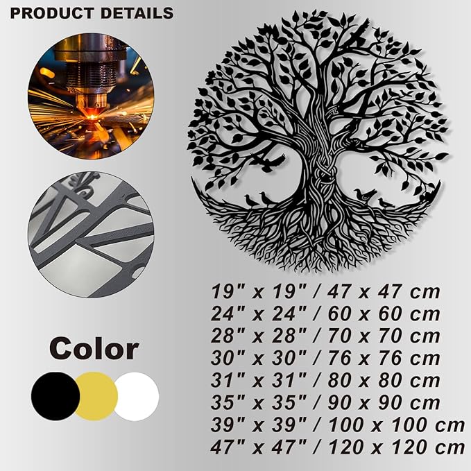 Flewfar Tree of Life Metal Wall Art, Metal Tree of Life Wall Decor, Family Tree Wall Art for Living Room, Indoor Outdoor Decoration, Large Tree of Life Metal Wall Art (Gold, 30" x 30" / 76 x 76cm)