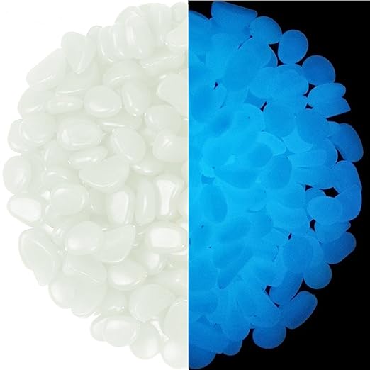 340Pcs Glow in The Dark Stones Garden Pebbles Rocks Indoor Outdoor Decor Luminous Stone for Walkways Driveway Yard Grass Fish Tank