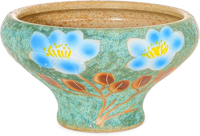 Sungmor 9.6 Inch Large Succulent Plant Pots, Pretty Hand Painted Ceramic Planter with Drainage, Indoor Outdoor Cactus Planter Bonsai Pot, Flower Pot for Indoor Plants Garden Windowsill Desktop Decor