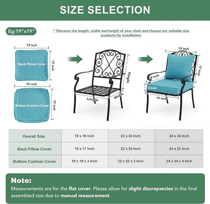 Summsun Faux Linen Outdoor Chair Cushions, Water Resistant Backrest and Deep Seat Cushion Set with Removable Cover, Straps, Non-Slip Bottom for Patio Furniture, 24 x 24 Inch, Teal