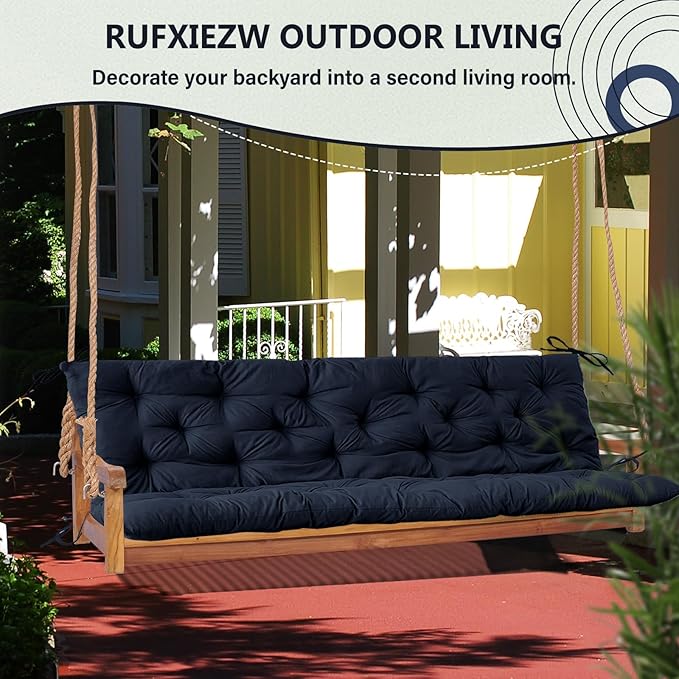 2/3 Seater Swing Replacement Cushion, Waterproof Porch Swing Cushions with Backrest, Thickened Bench Cushions for Outdoor Furniture, for Outdoor Patio Swing (Navy Blue, 71 * 40in)