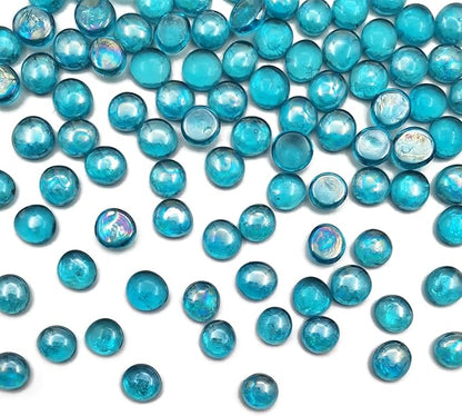 Flat Glass Marbles 1 Pound Vase Filler Fire Pit Glass Pebbles for Indoor Plants, Aquarium Fish Tank Decorations, Home Decor, Fire Pit, Landscaping, Arts Crafts (Ocean Blue)