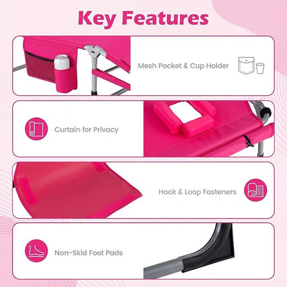 Giantex Set of 2 Tanning Chair with 5 Adjustable Positions, Face & Arm Hole, Hand/Shoulder Strap, Removable Pillow, Side Pocket, Load 330 Lbs, Patio Lounge Chair for Outdoor Beach Sunbathing, Pink