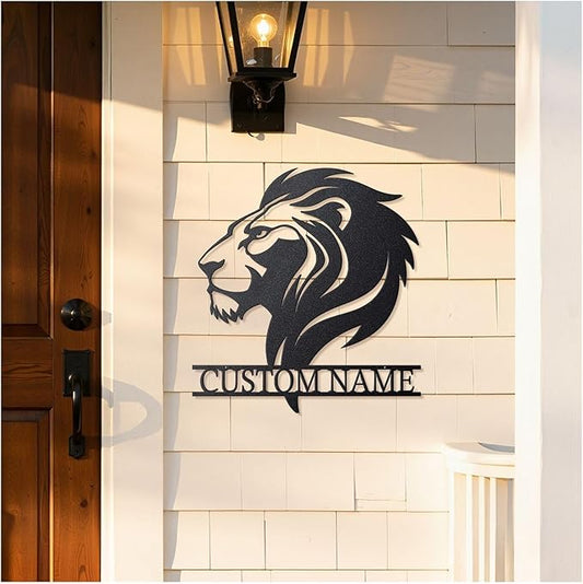 Personalized Metal Lion Name Sign – Custom Wall Art with Majestic Animal Design, Durable Outdoor & Indoor Home Decor – Unique Housewarming & Wedding Gift for Couples, Families, and Friends Style3