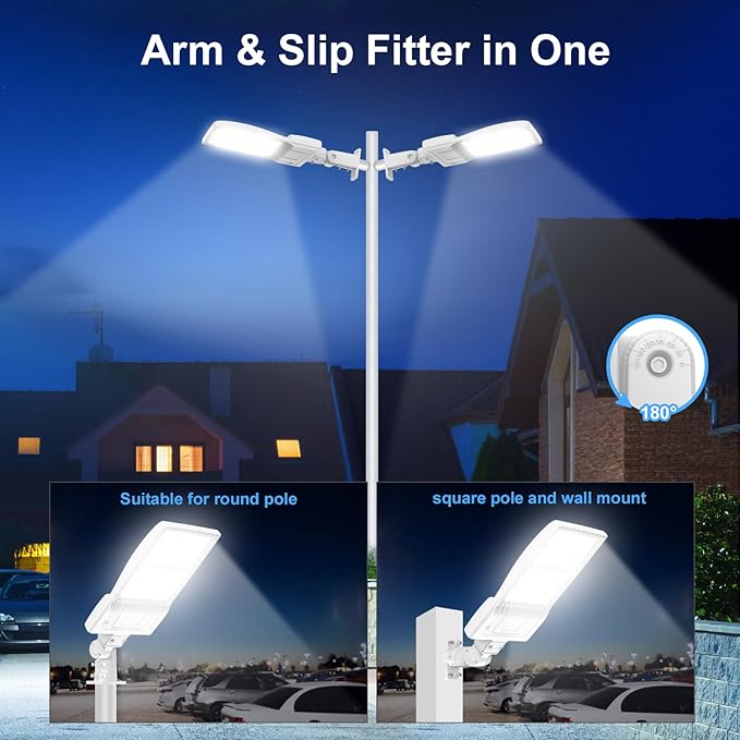 LED Parking Lot Light 400W/320W/240W Adjustable with Photocell & Arm/Slip Fitter, 5000K Shoebox Pole Light, AC100-277V, IP65 Waterproof Commercial Street Area Lighting for Driveway/Roadway/Yard