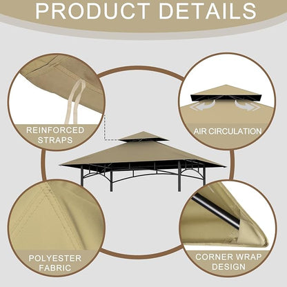 Grill Gazebo Replacement Roof, 5x8ft Outdoor BBQ Gazebo Canopy Cover, Double Tiered Grill Gazebo Replacement Roof for #L-GG001PST-F