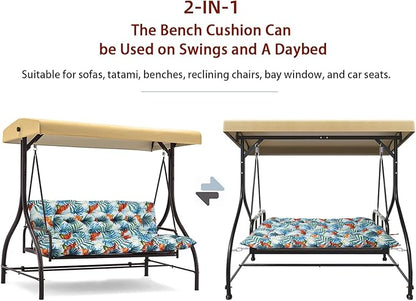 Swing Replacement Seat Cushions, 2-3 Seater Bench Cushions for Outdoor Furnitur with Backrest, Garden Recliner Seat Cushions Waterproof Sofa Pads (Flower Pattern, 40x40in)