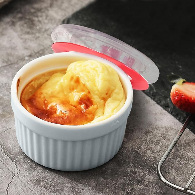 8OZ Ceramic Ramekins with Lids Set of 6 for Baking | Colorful Ceramic Cups, Dishwasher & Oven Safe, for Baking, Ceramic Custard Cups,dips