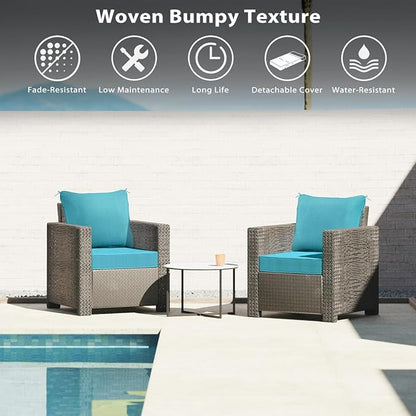 Sundale Outdoor Olefin Deep Seat Cushion Set of 2, Patio Chair Cushion and Pillow, Water-Resistant Sectional Sofa Pad with Straps Teal, 23 x 26 x 6 Inches