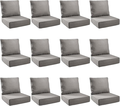Outdoor Cushion Set for Furniture Patio Furniture, UV Resistant, Water Resistant - 6 Inch Thick Foam Garden Cushions– 24x24 Inch Patio Seat Covers for Chair/Sofa/Couch | Grey | 12-Pack |