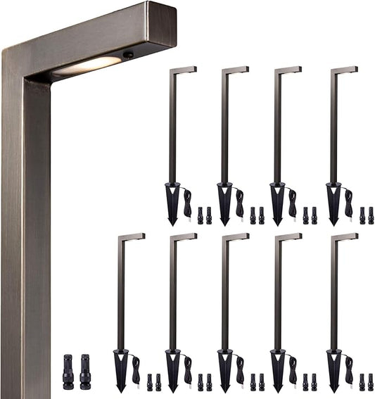 Gardenreet Brass Landscape Path Lights, LED 12V Low Voltage Pathway Lights Wired, Modern Outdoor Garden Lights Waterproof, L Shape Bronze for Patio Lawn Without G4 Bulb 10 Pack