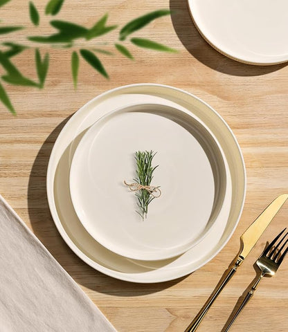 TheTerra Ceramic Dinnerware Sets for 4, 16 Pieces Porcelain Lightweight Plates and Bowls Sets, Scratch Resistant Dish Set, Oven & Microwave & Dishwasher Safe, Beige